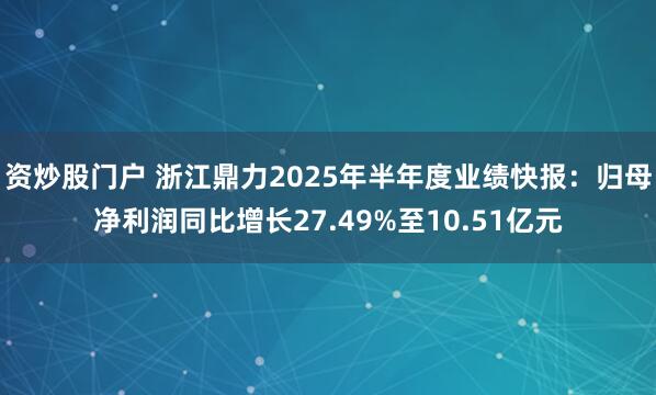 资炒股门户 浙江鼎力2025年半年度业绩快报：归母净利润同比增长27.49%至10.51亿元