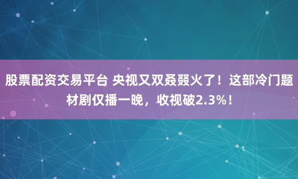 股票配资交易平台 央视又双叒叕火了！这部冷门题材剧仅播一晚，收视破2.3%！